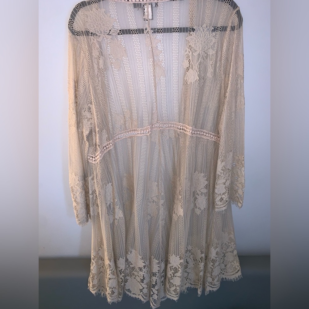 Tan lace long cardigan